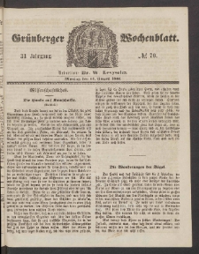 Gr&uuml;nberger Wochenblatt, No. 70. (31. August 1857)