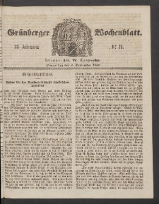 Gr&uuml;nberger Wochenblatt, No. 71. (3. September 1857)