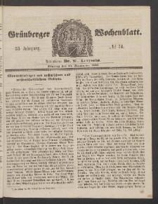 Gr&uuml;nberger Wochenblatt, No. 74. (14. September 1857)