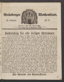 Gr&uuml;nberger Wochenblatt, No. 75. (17. September 1857)