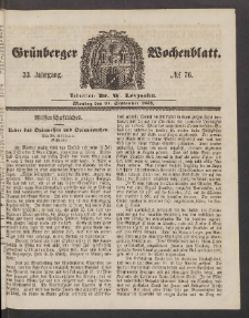 Gr&uuml;nberger Wochenblatt, No. 76. (21. September 1857)