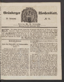 Gr&uuml;nberger Wochenblatt, No. 78. (28. September 1857)