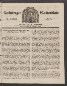 Gr&uuml;nberger Wochenblatt, No. 81. (8. Oktober 1857)