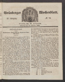 Gr&uuml;nberger Wochenblatt, No. 84. (19. Oktober 1857)