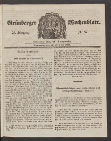 Gr&uuml;nberger Wochenblatt, No. 87. (29. Oktober 1857)