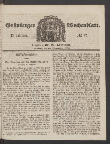 Grünberger Wochenblatt, No. 92. (16. November 1857)