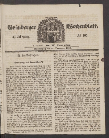 Gr&uuml;nberger Wochenblatt, No. 103. (24. Dezember 1857)