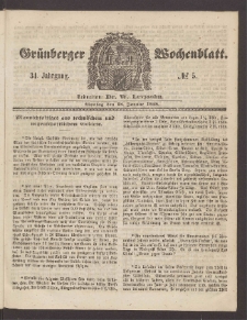 Gr&uuml;nberger Wochenblatt, No. 5. (18. Januar 1858)