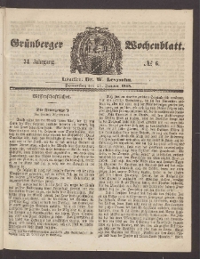 Gr&uuml;nberger Wochenblatt, No. 6. (21. Januar 1858)
