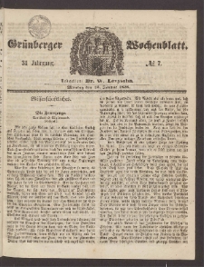 Gr&uuml;nberger Wochenblatt, No. 7. (25. Januar 1858)