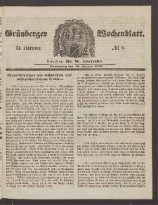 Gr&uuml;nberger Wochenblatt, No. 8. (28. Januar 1858)