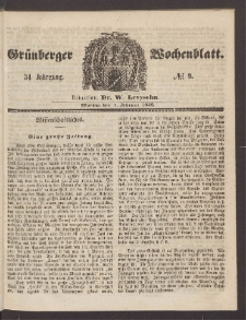 Gr&uuml;nberger Wochenblatt, No. 9. (1. Februar 1858)