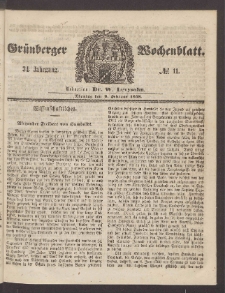 Gr&uuml;nberger Wochenblatt, No. 11. (8. Februar 1858)