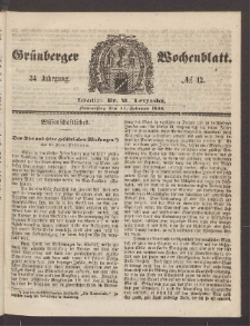 Gr&uuml;nberger Wochenblatt, No. 12. (11. Februar 1858)
