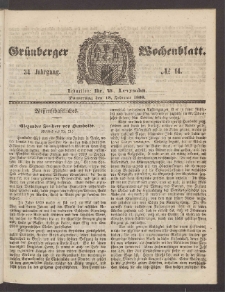 Gr&uuml;nberger Wochenblatt, No. 14. (18. Februar 1858)