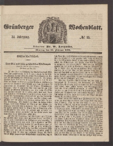 Gr&uuml;nberger Wochenblatt, No. 15. (22. Februar 1858)