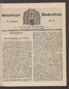Gr&uuml;nberger Wochenblatt, No. 16. (25. Februar 1858)