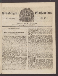Gr&uuml;nberger Wochenblatt, No. 17. (1. M&auml;rz 1858)