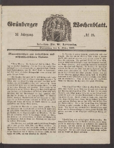 Gr&uuml;nberger Wochenblatt, No. 18. (4. M&auml;rz 1858)