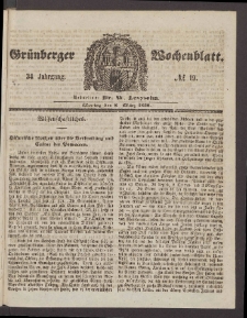 Gr&uuml;nberger Wochenblatt, No. 19. (8. M&auml;rz 1858)
