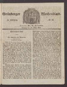 Gr&uuml;nberger Wochenblatt, No. 21. (15. M&auml;rz 1858)