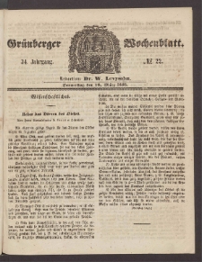 Gr&uuml;nberger Wochenblatt, No. 22. (18. M&auml;rz 1858)