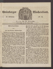 Gr&uuml;nberger Wochenblatt, No. 24. (25. M&auml;rz 1858)