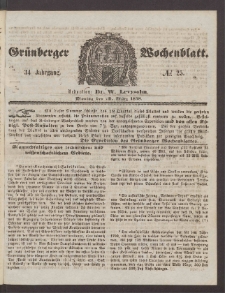 Gr&uuml;nberger Wochenblatt, No. 25. (29. M&auml;rz 1858)