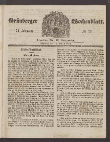 Gr&uuml;nberger Wochenblatt, No. 29. (12. April 1858)