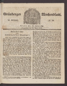 Gr&uuml;nberger Wochenblatt, No. 30. (15. April 1858)