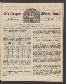 Gr&uuml;nberger Wochenblatt, No. 31. (19. April 1858)
