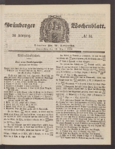 Gr&uuml;nberger Wochenblatt, No. 34. (29. April 1858)