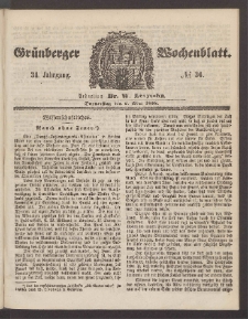 Gr&uuml;nberger Wochenblatt, No. 36. (6. Mai 1858)
