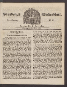 Gr&uuml;nberger Wochenblatt, No. 37. (10. Mai 1858)