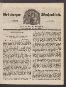 Gr&uuml;nberger Wochenblatt, No. 38. (13. Mai 1858)