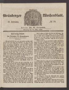 Gr&uuml;nberger Wochenblatt, No. 39. (17. Mai 1858)