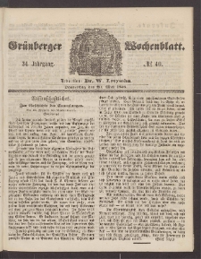 Gr&uuml;nberger Wochenblatt, No. 40. (20. Mai 1858)