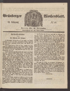 Gr&uuml;nberger Wochenblatt, No. 46. (10. Juni 1858)