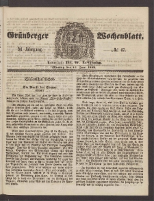 Gr&uuml;nberger Wochenblatt, No. 47. (14. Juni 1858)