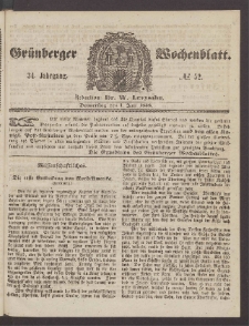 Gr&uuml;nberger Wochenblatt, No. 52. (1. Juli 1858)