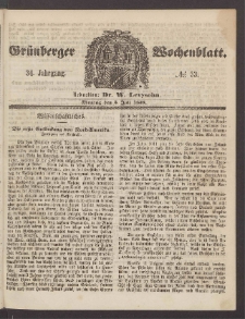 Gr&uuml;nberger Wochenblatt, No. 53. (5. Juli 1858)
