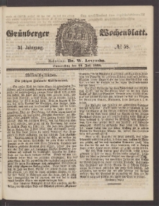 Gr&uuml;nberger Wochenblatt, No. 58. (22. Juli 1858)