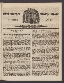 Gr&uuml;nberger Wochenblatt, No. 61. (2. August 1858)