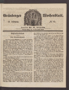 Gr&uuml;nberger Wochenblatt, No. 62. (5. August 1858)