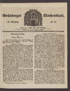 Gr&uuml;nberger Wochenblatt, No. 63. (9. August 1858)