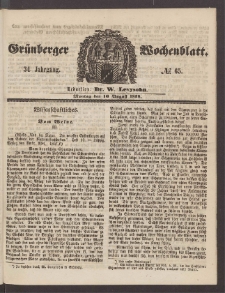 Gr&uuml;nberger Wochenblatt, No. 65. (16. August 1858)
