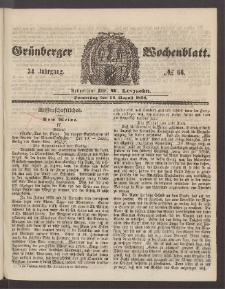 Gr&uuml;nberger Wochenblatt, No. 66. (19. August 1858)