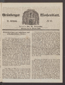 Gr&uuml;nberger Wochenblatt, No. 67. (23. August 1858)