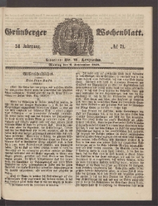 Gr&uuml;nberger Wochenblatt, No. 71. (6. September 1858)