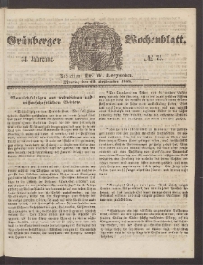 Gr&uuml;nberger Wochenblatt, No. 75. (20. September 1858)